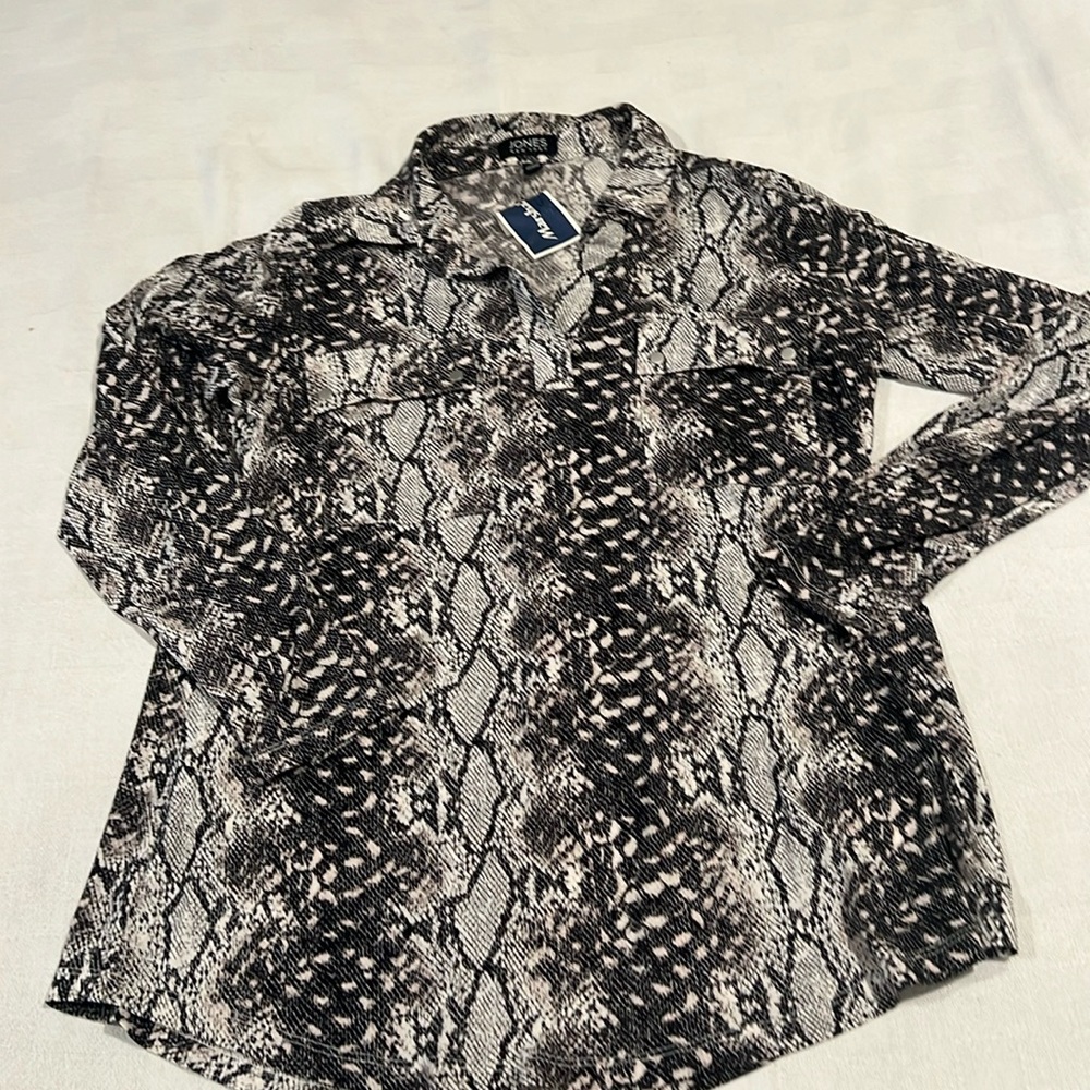 NWT Jones NY cuff up blk/white animal print shirt